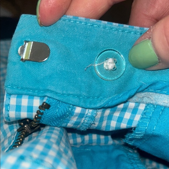 Manhattan Chino Blue Bermuda Shorts Classic Gingham Pattern from NY&Co Size 10 - Picture 9 of 9